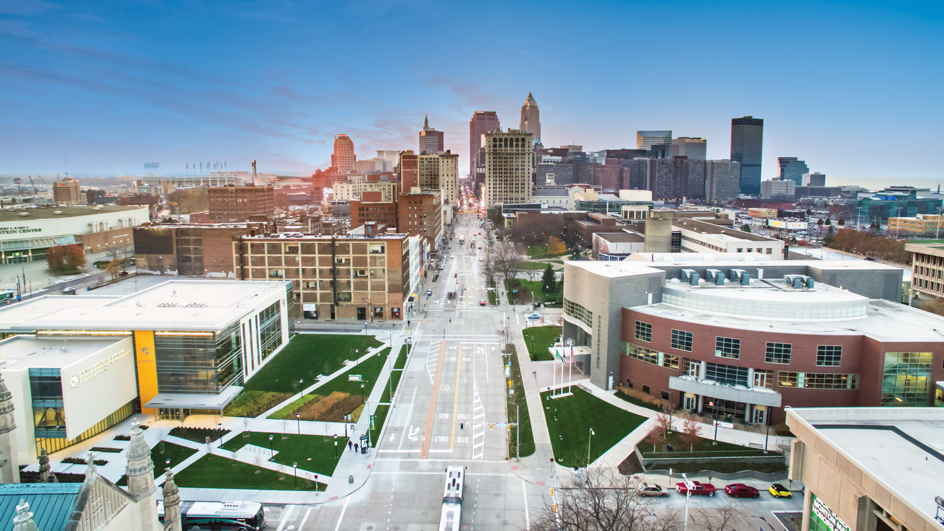 Ariel view of CSU campus in downtown Cleveland