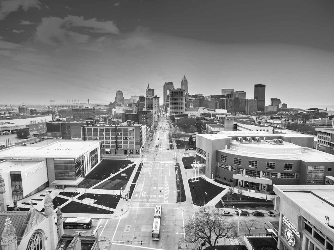 Ariel view of the CSU campus in downtown Cleveland