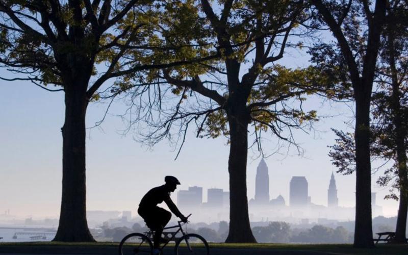 Photo of cyclist at Edgewater Park in Cleveland